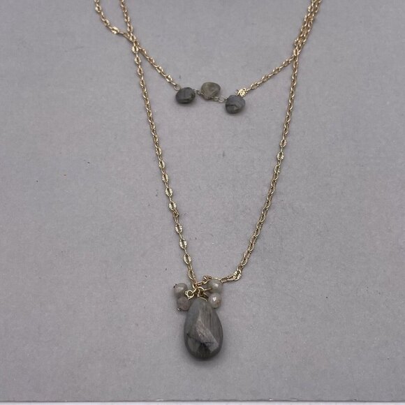 NWT Banana Republic Two-Tier Semi-Precious Stone Gold Tone Chain Necklace - Picture 5 of 7